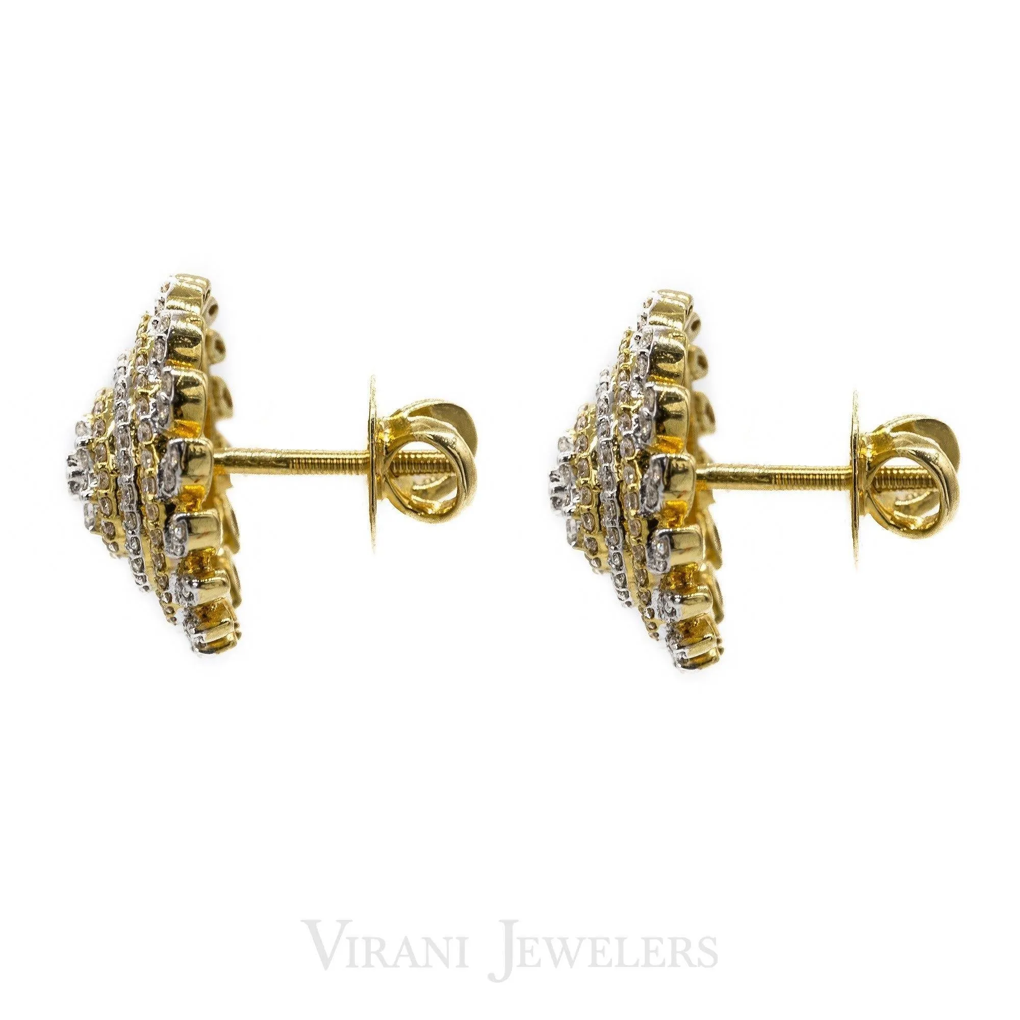 1.17CT Oceanic Diamond Stud Earrings Set in 18K Yellow Gold W/ Star Accents