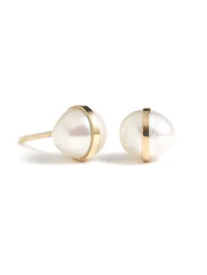 14k Gold Bezel Wrapped Pearl Earrings