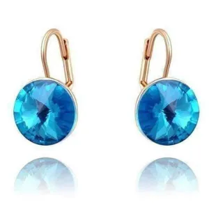 14K Rose Gold Oceanic Blue Austrian Crystal Leverback Earrings For Woman