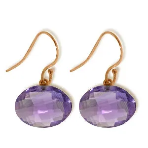 14K Solid Rose Gold Fish Hook Amethyst Genuine Earrings