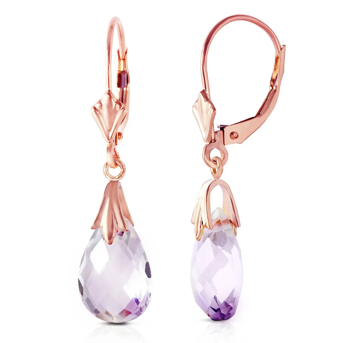 14K Solid Rose Gold Leverback Earrings Amethyst