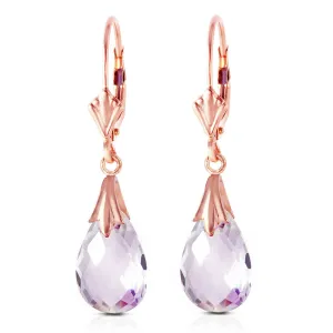 14K Solid Rose Gold Leverback Earrings Amethyst