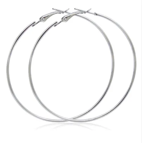 14K White Gold Plated All Drama Oversize Hoop Earrings in Four Sizes for Women