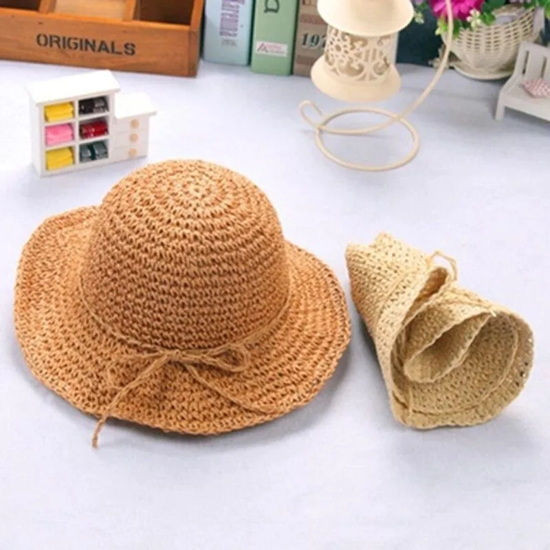 2019 New Girls Hand Made Sun Hat, Raffia Straw Foldable Parent-child Hat