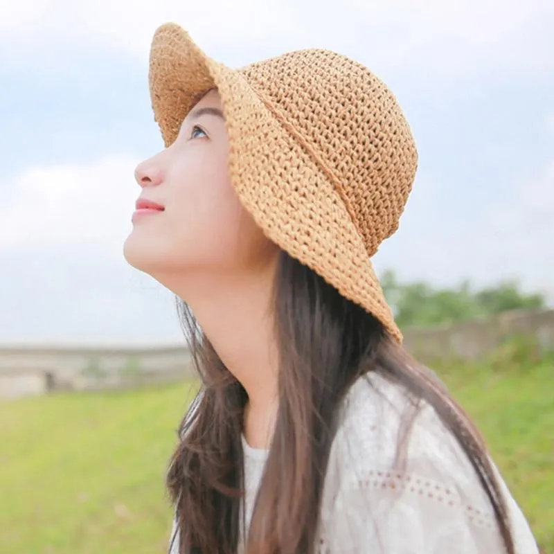 2019 New Girls Hand Made Sun Hat, Raffia Straw Foldable Parent-child Hat