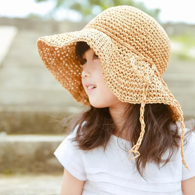 2019 New Girls Hand Made Sun Hat, Raffia Straw Foldable Parent-child Hat