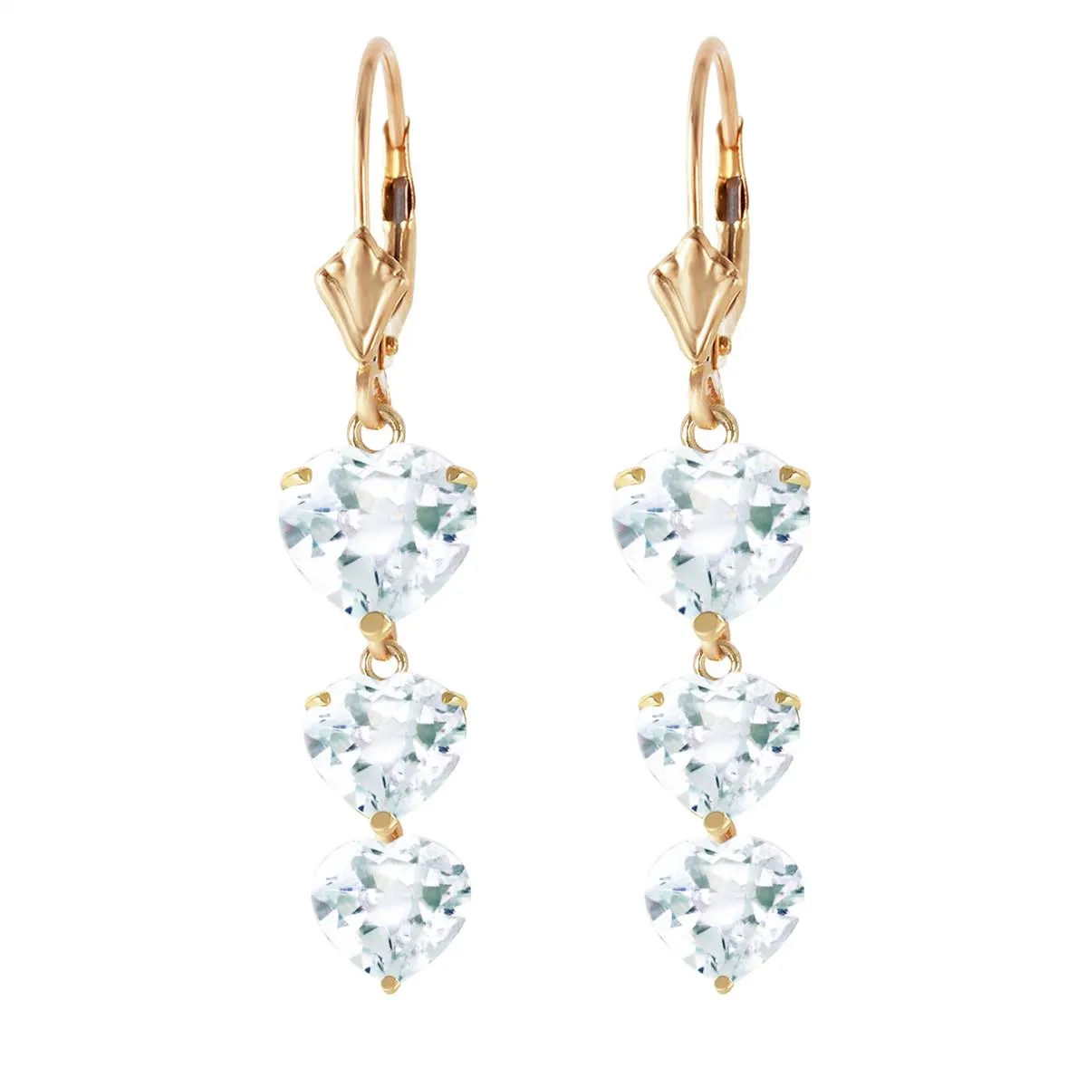 6 Carat 14K Solid Yellow Gold Heartthrob Aquamarine Earrings