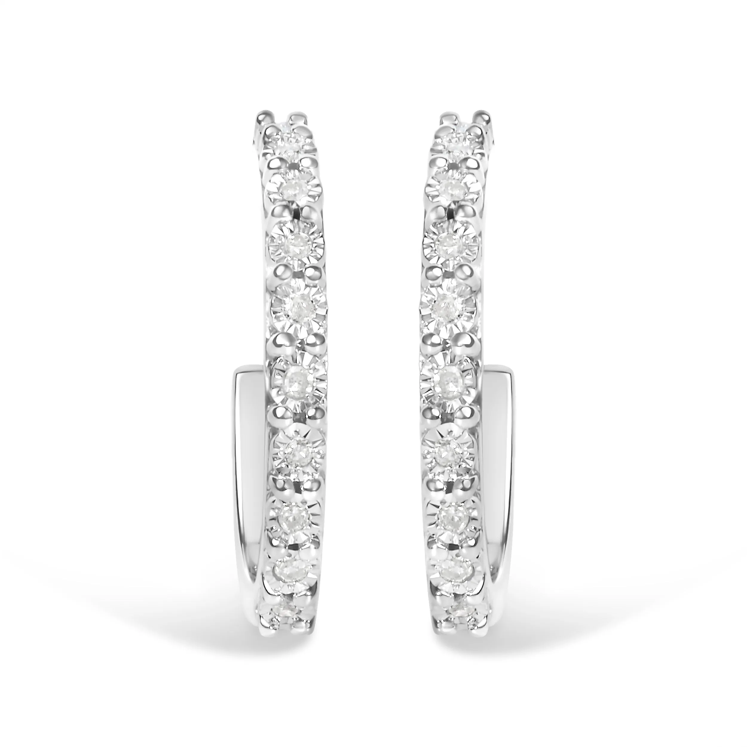 .925 Sterling Silver 1/10 Cttw Diamond Miracle Set J-Hoop Earring