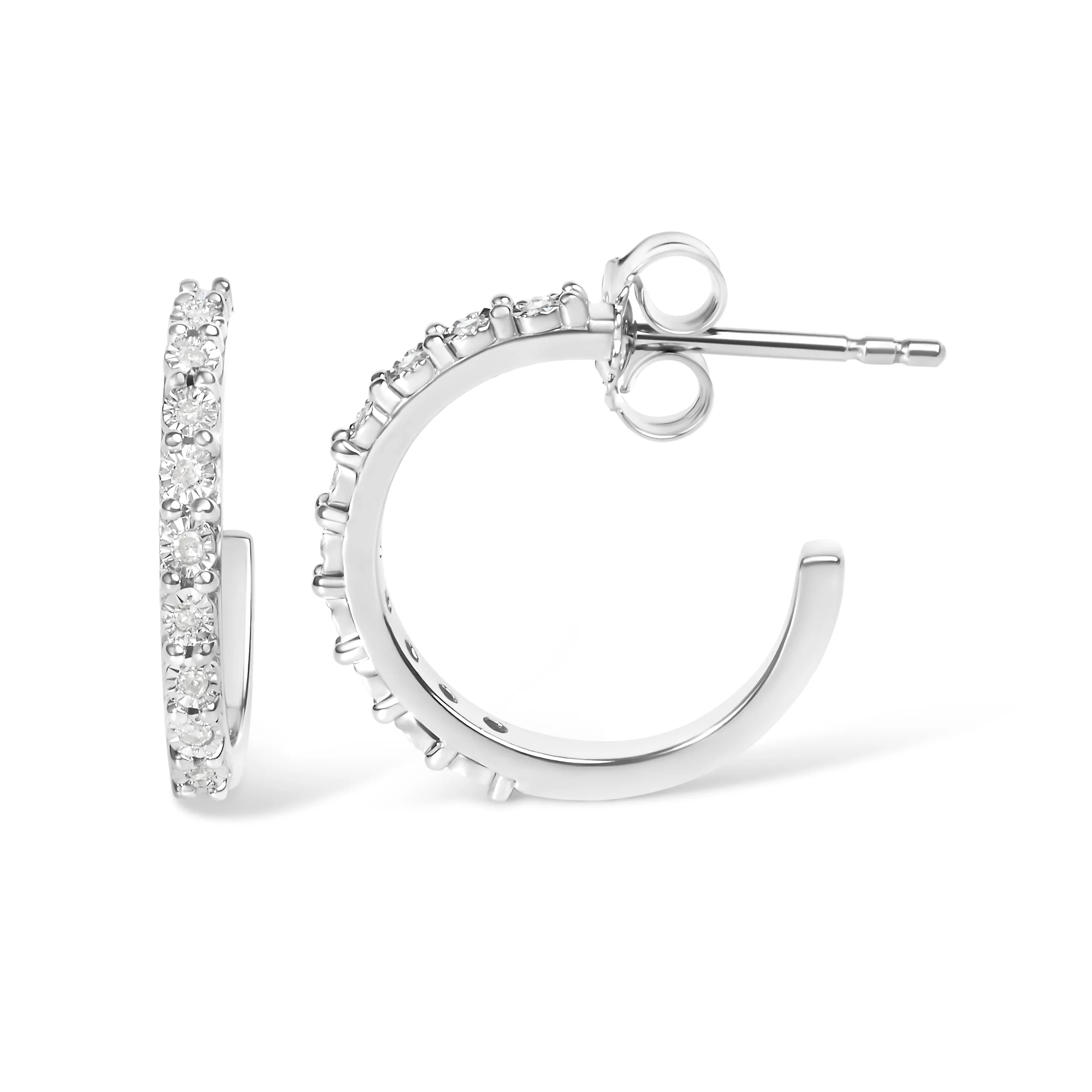 .925 Sterling Silver 1/10 Cttw Diamond Miracle Set J-Hoop Earring