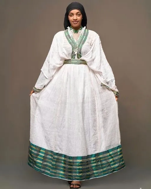 A Traditional Handwoven Jimma Oromo Dress with Accessories 'Habesha dress, Habesha kemis, Eritrean dress, ሀበሻ