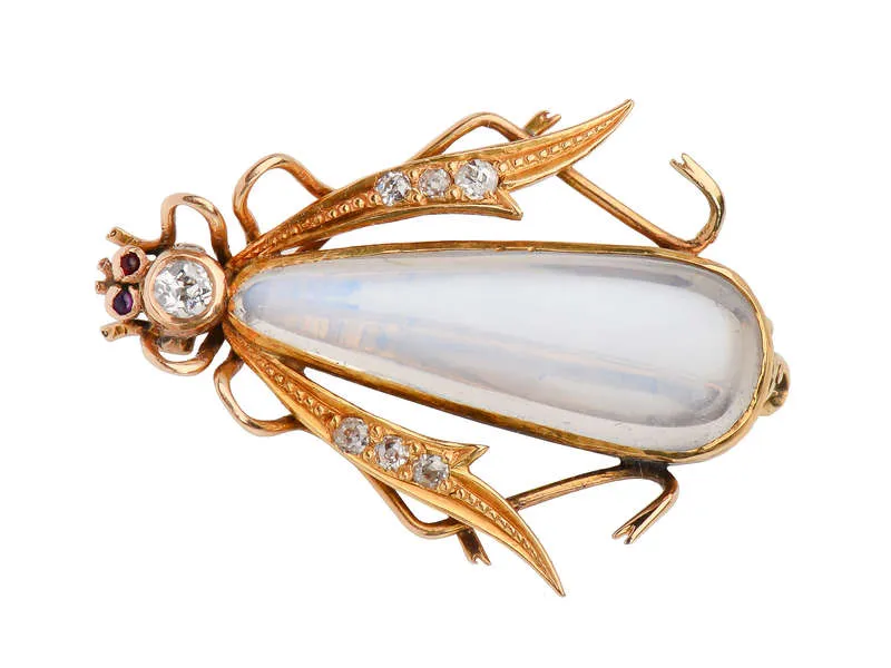 Antique Blue Moonstone Insect Brooch in Box