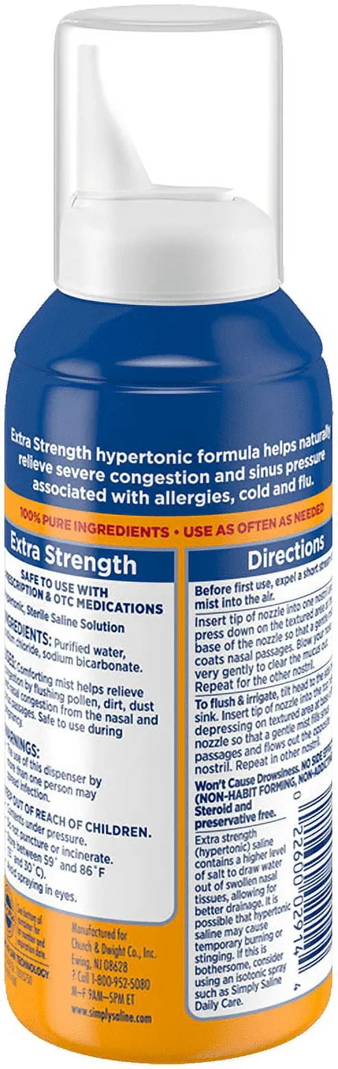 ARM & HAMMER Simply Saline Extra Strength Nasal Mist 4.6oz- Instant Relief for SEVERE Congestion- One 4.6oz Bottle