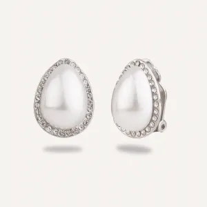 Audrey Faux Pearl Crystal Clip On Earrings In Silver-Tone