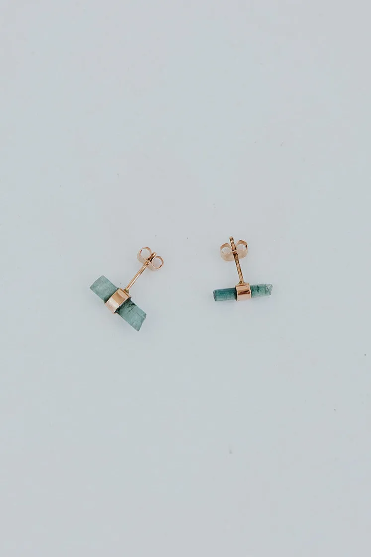 Banded Crystal Studs - Green Tourmaline 14k Rose Gold