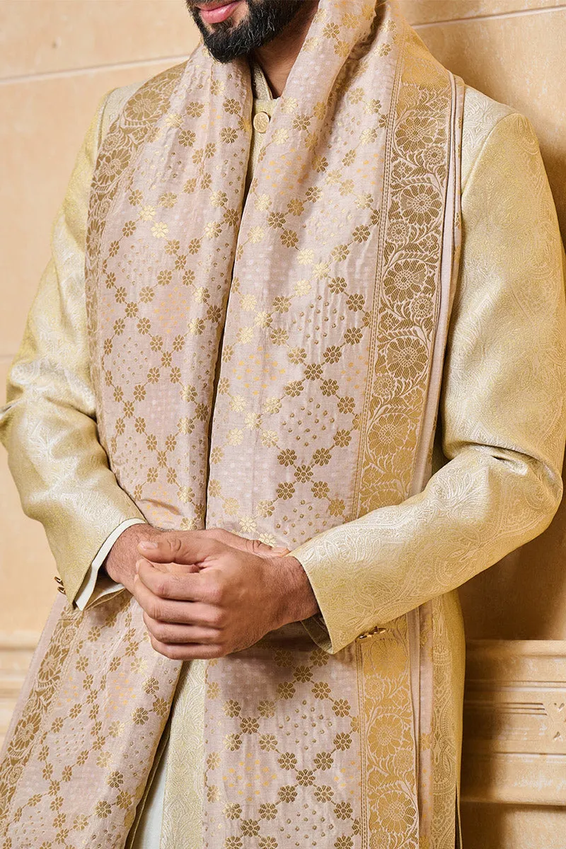 Beige All Over Zari Jacquard Stole