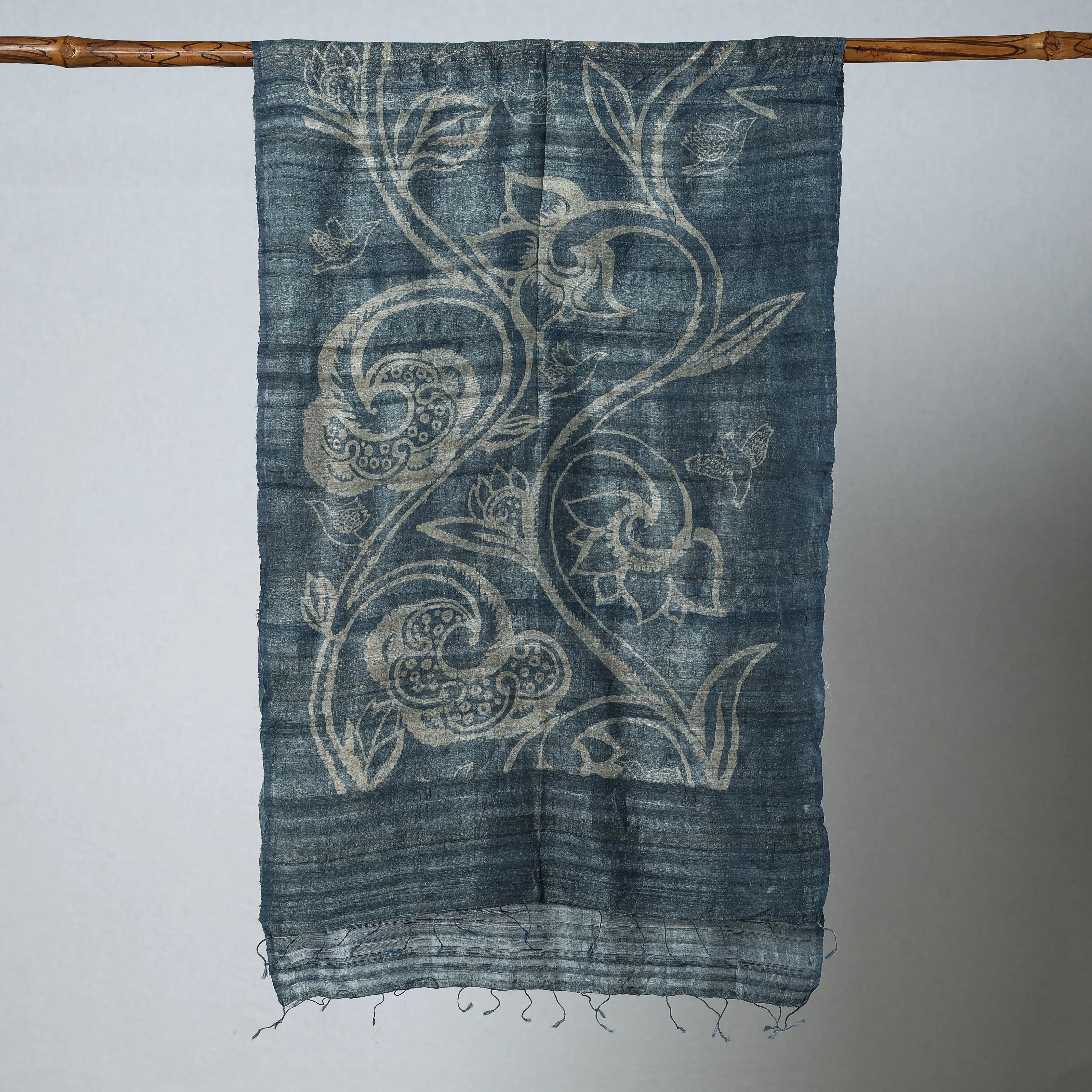 Blue - Bindaas Block Printed Natural Dyed Tussar Silk Handloom Stole