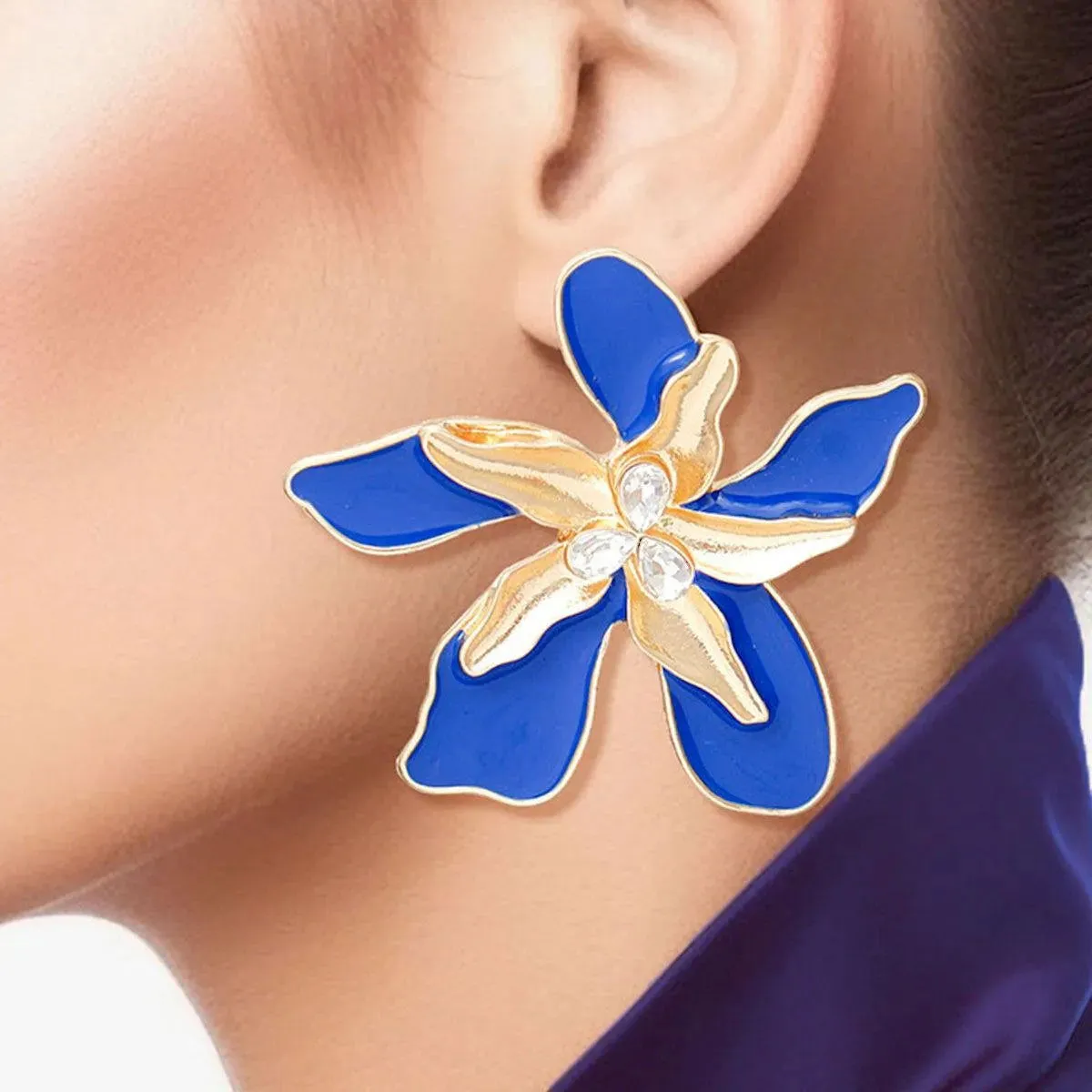 Blue Iris Stud Earrings - Stunning Fashion Jewelry