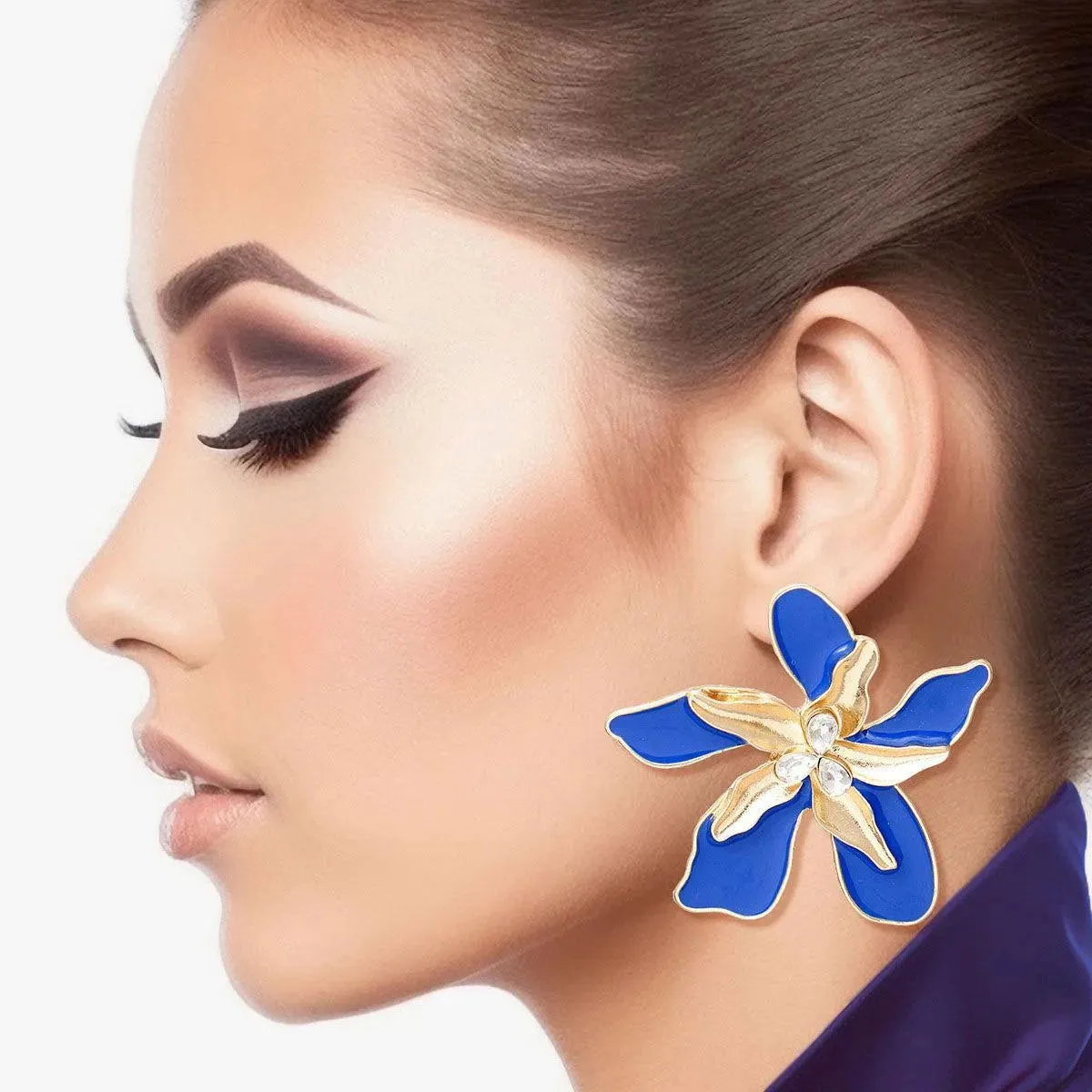 Blue Iris Stud Earrings - Stunning Fashion Jewelry