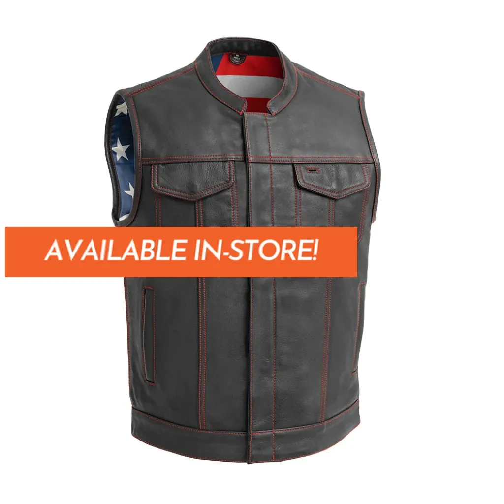 Born Free Men's Leather Motorcycle Leather Vest - Red Stitch