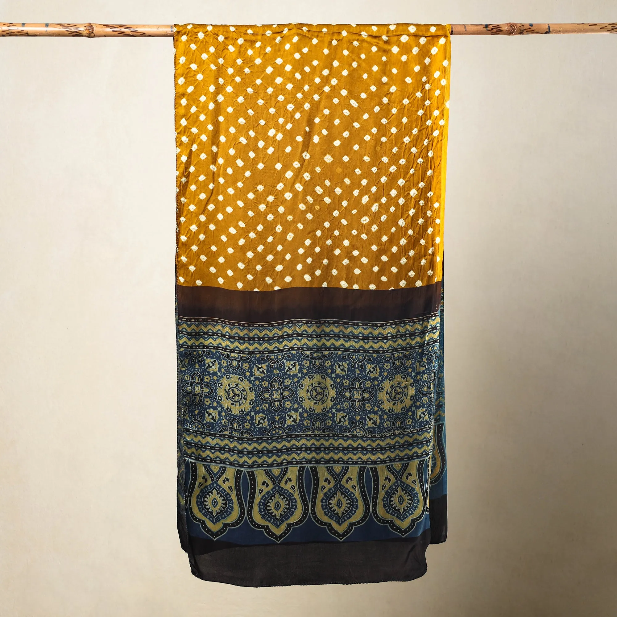 Brown - Kutch Bandhani Tie-Dye Ajrakh Block Printed Modal Silk Stole