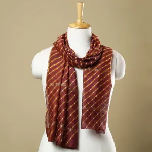 Brown - Leheriya Tie-Dye Mothra Chanderi Silk Handloom Stole with Zari Border 32