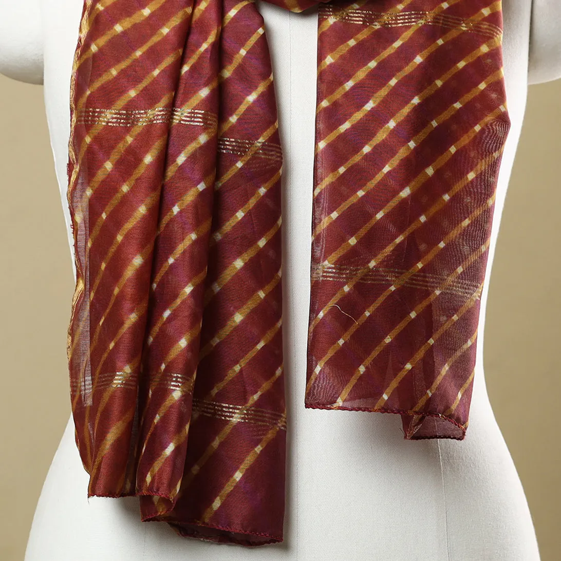 Brown - Leheriya Tie-Dye Mothra Chanderi Silk Handloom Stole with Zari Border 32