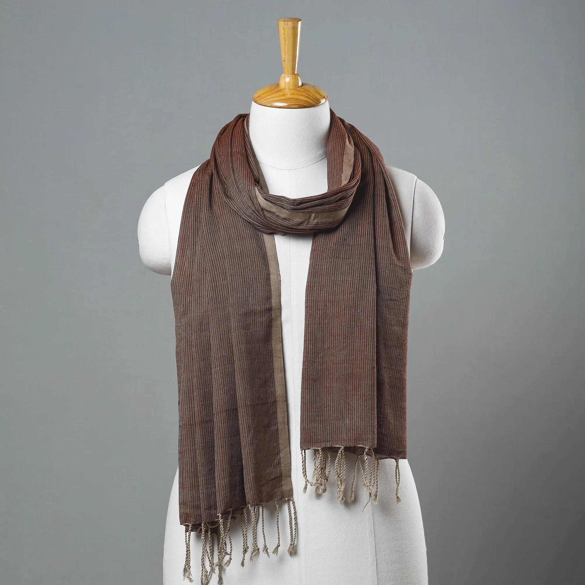 Brown - Mangalagiri Handloom Cotton Stole with Tassels