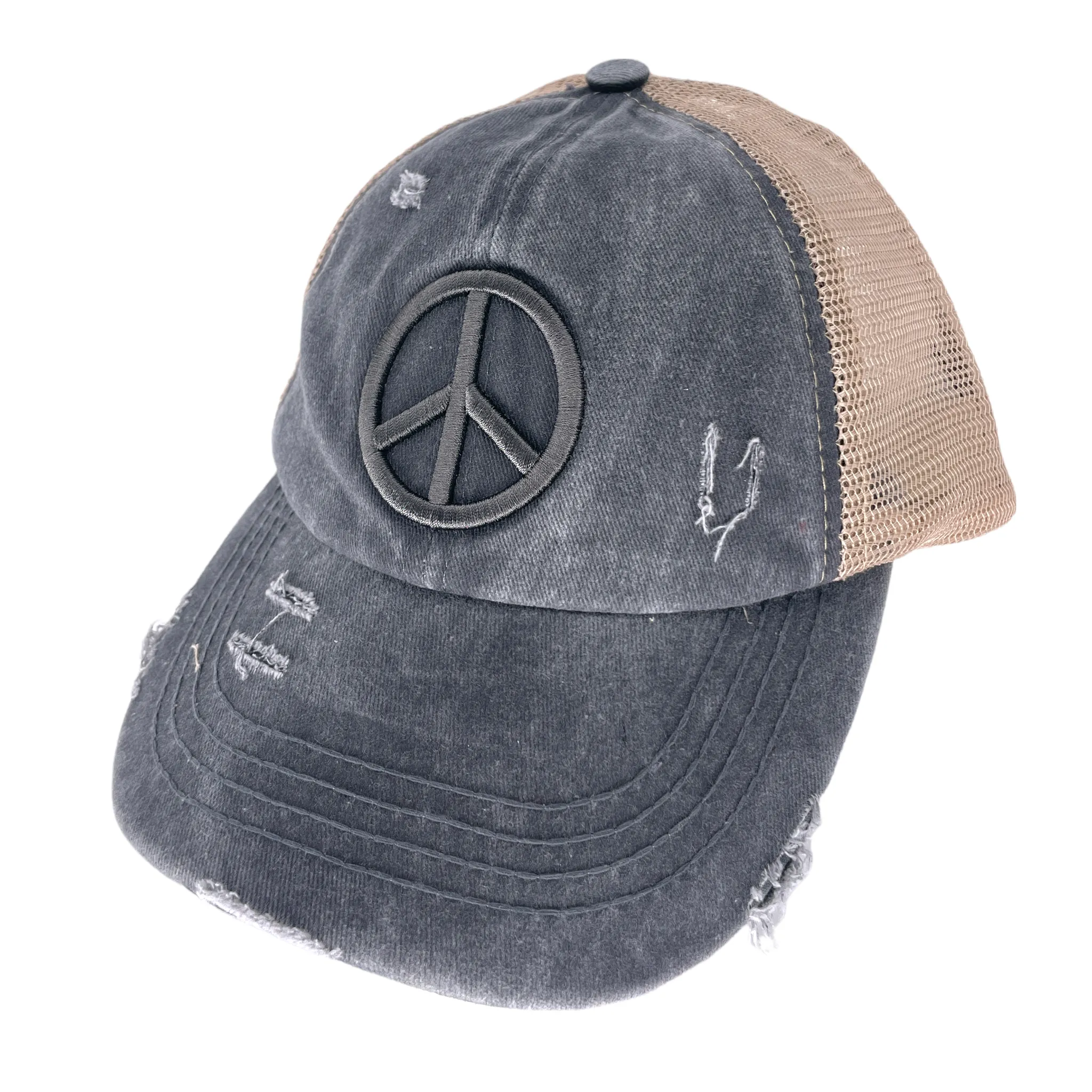 BT-1017 Peace Criss Cross Pony Cap Charcoal