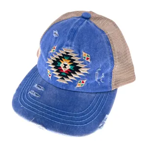 BT-1018 Aztec Criss Cross Pony Cap Blue Moon