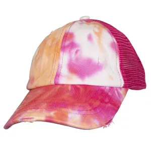 BT-791 Kids C.C Criss Cross Pony Cap Tie Dye Orange/Hot Pink