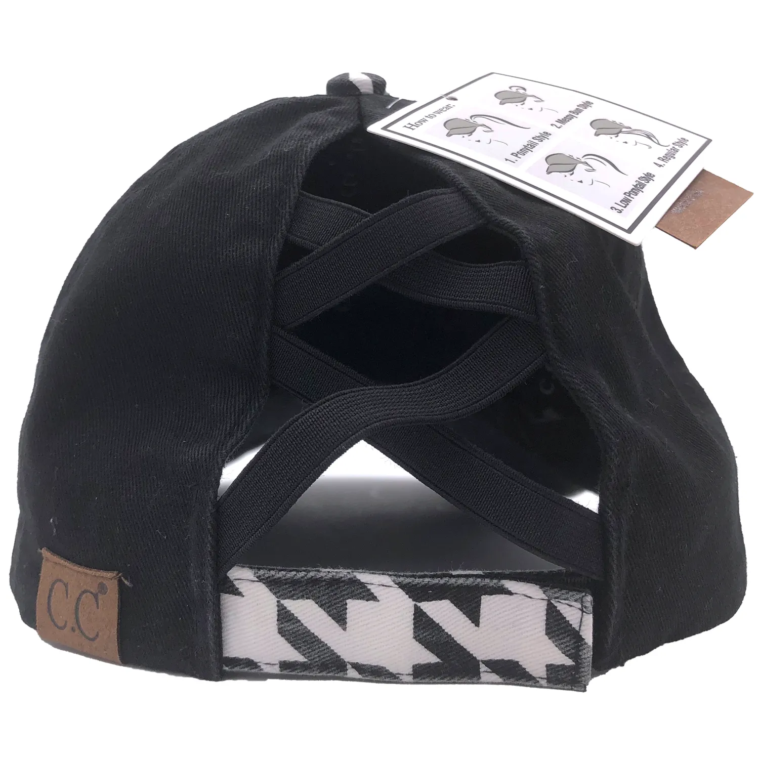 BT-801 C.C Criss Cross Pony Cap HOUNDSTOOTH/BLACK