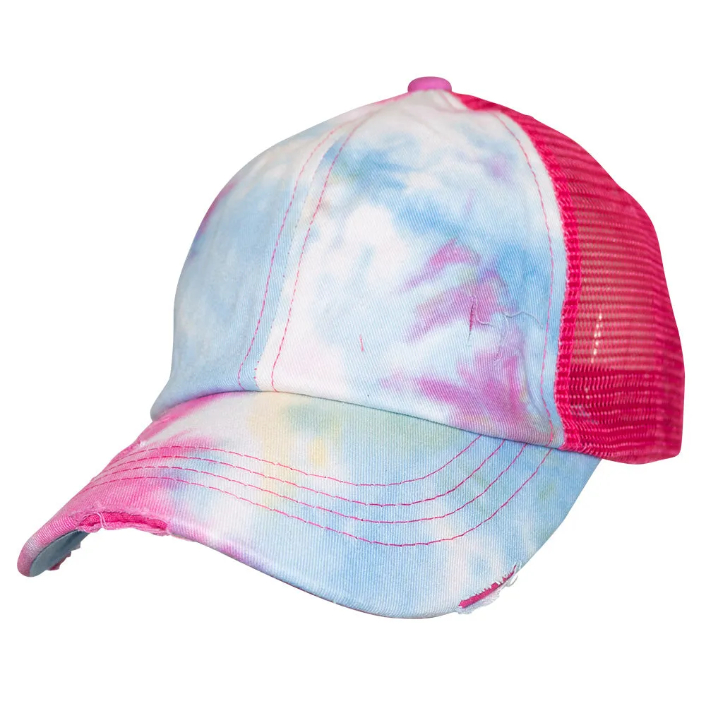 BT-924 C.C Criss Cross Pony Cap Tie Dye Hot Pink/Hot Pink