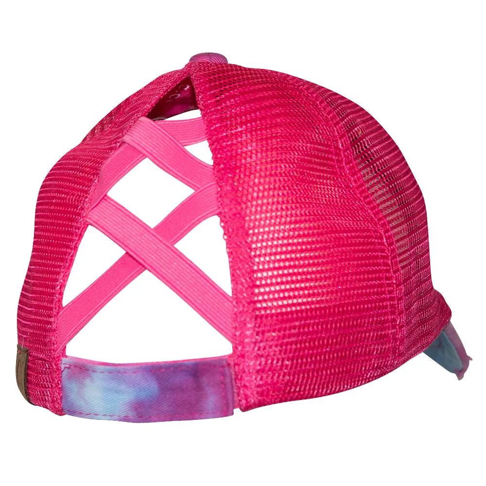 BT-924 C.C Criss Cross Pony Cap Tie Dye Hot Pink/Hot Pink