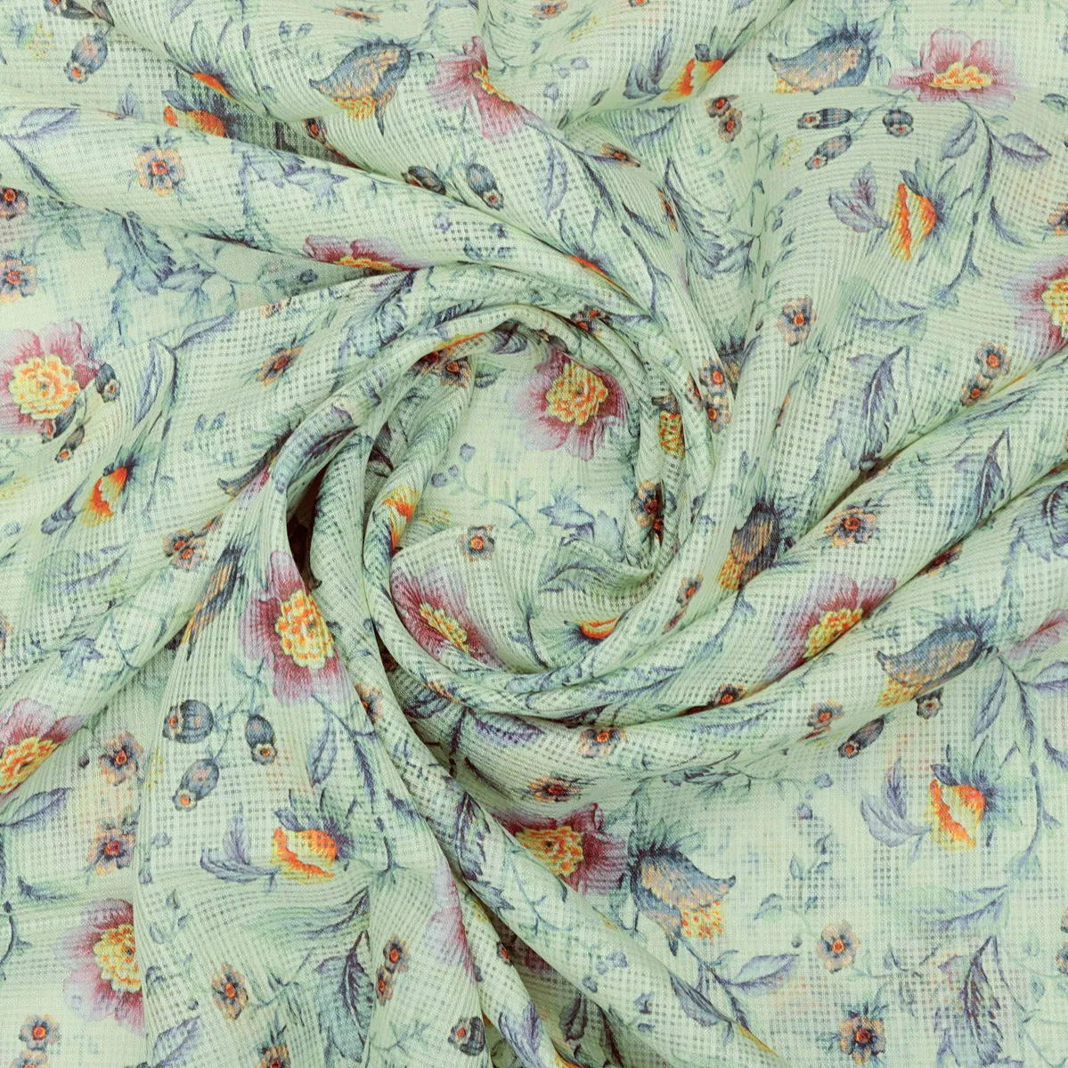 Charming Floral Kota Doria Digital Printed Fabric Material for Dress Making