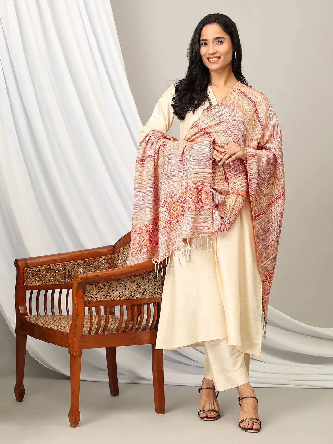 Color Cascade Acrylic Woolen Stole- Peach