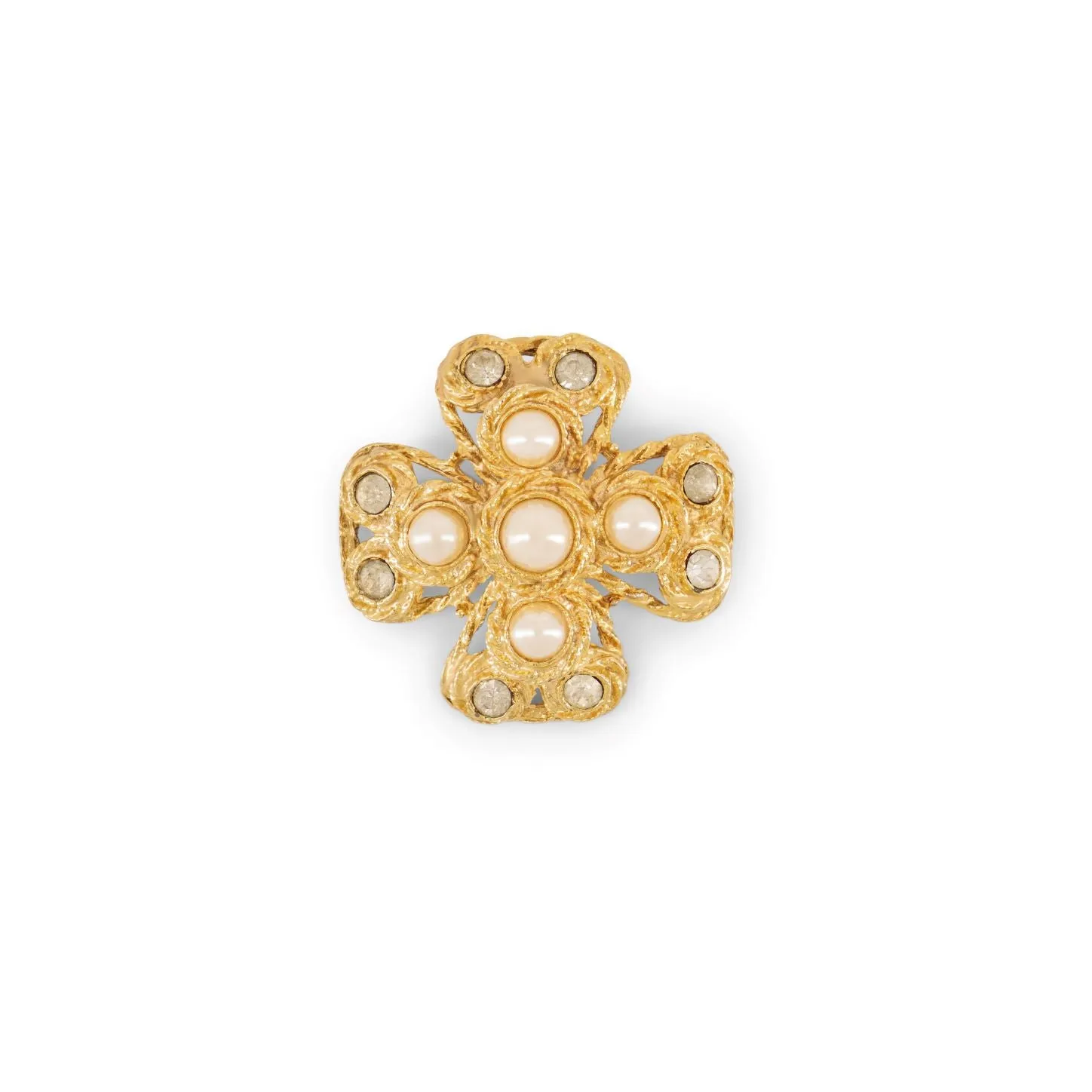 Costume Faux Pearl Cross Pin Brooch