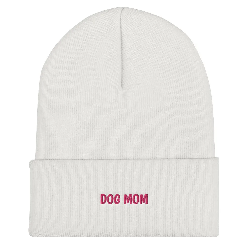 DOG MOM Embroidered Cuffed Beanie Cap Hat Warm Soft Cool Hot Puppy Puppies Canine Mommy Mother Pets