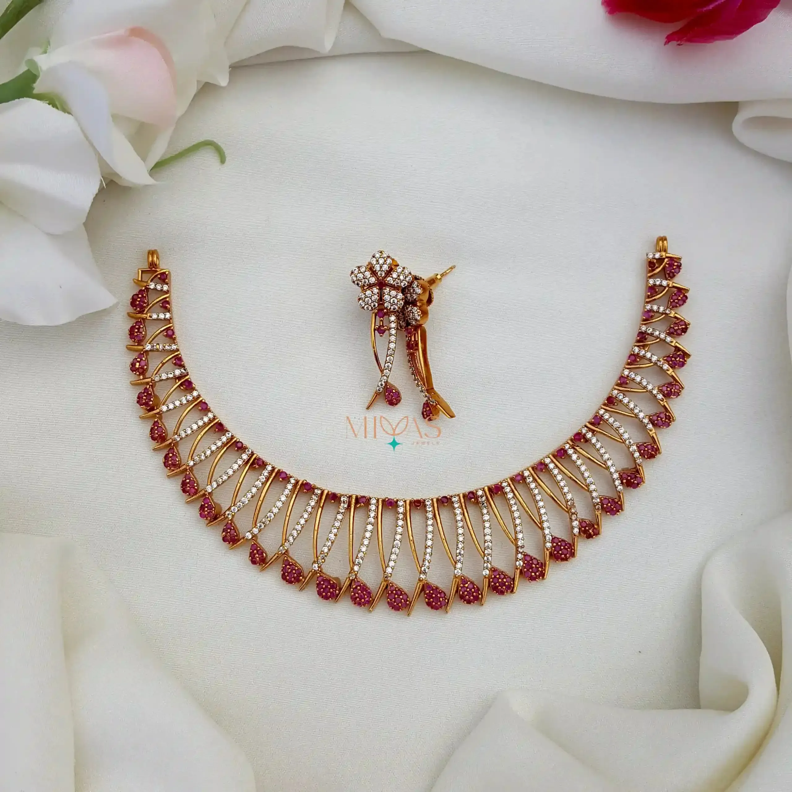 Elegant Ruby White Stones Necklace