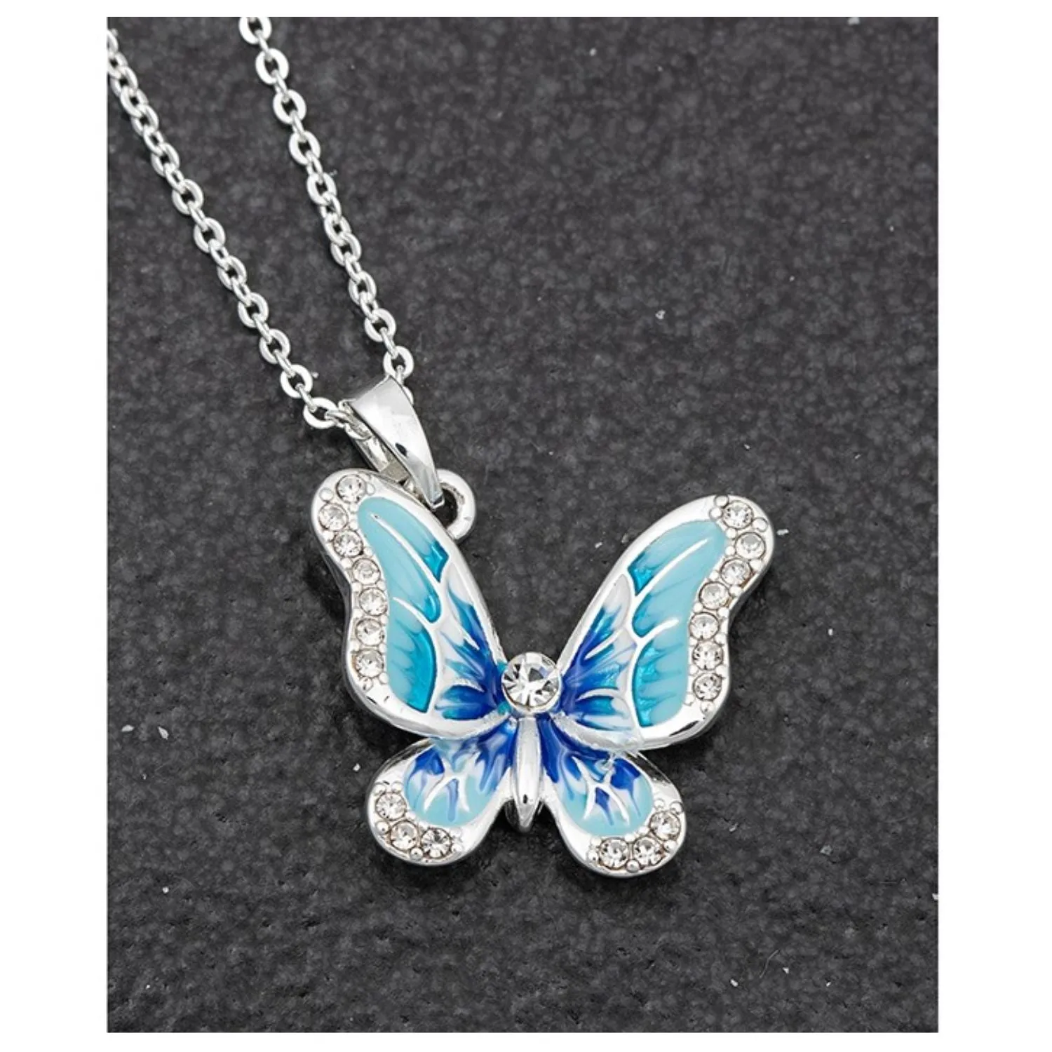 Equilibrium 43cm Handpainted Elegant Butterfly Necklace Blue