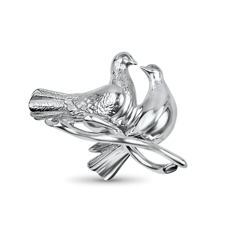 Estate 14K White Gold Soul Mate Doves Brooch