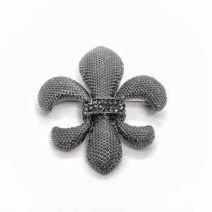 Fleur De Lis Vintage Style Gunmetal Crystal Brooch