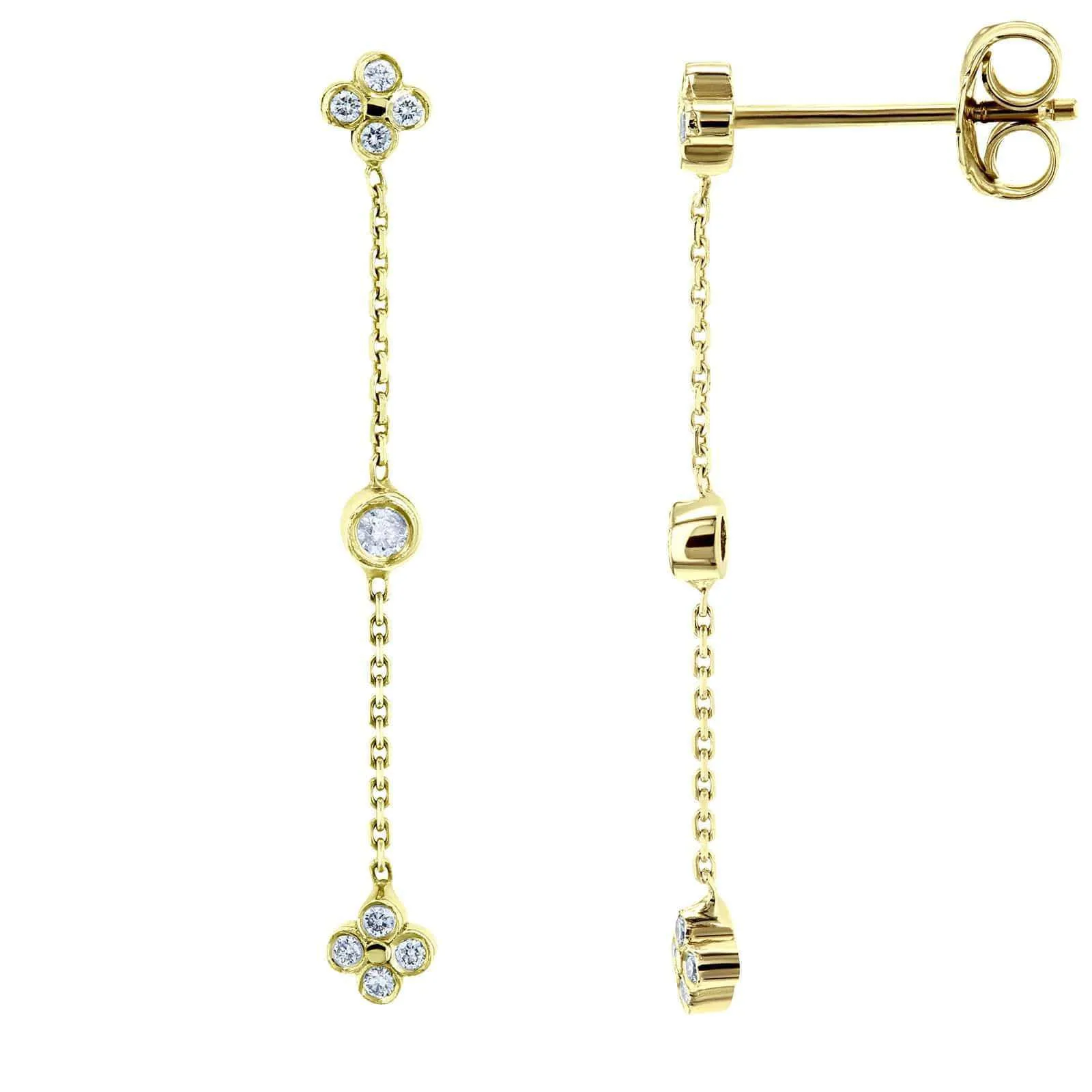 Floral Diamond Chain Earrings 14k Yellow Gold