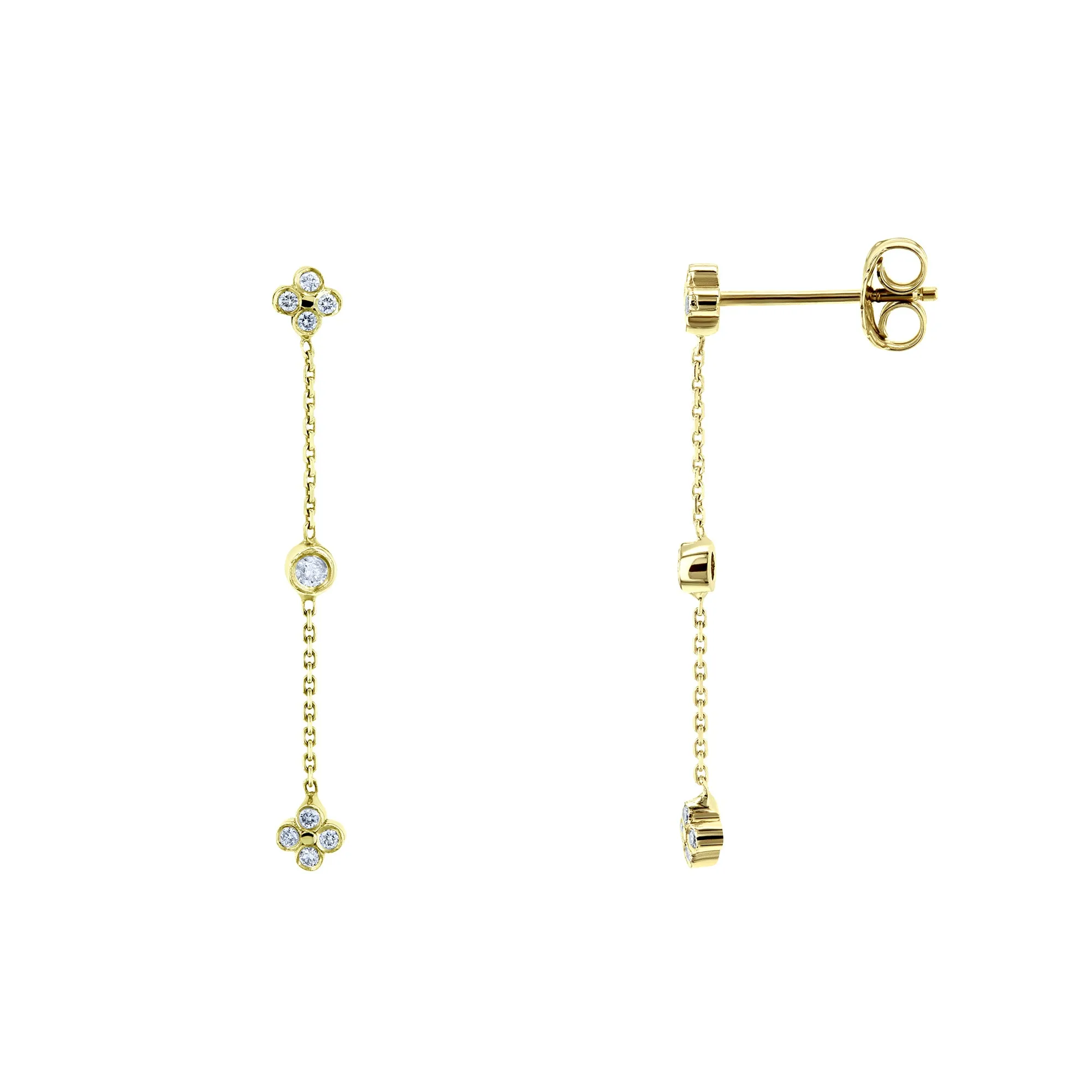 Floral Diamond Chain Earrings 14k Yellow Gold