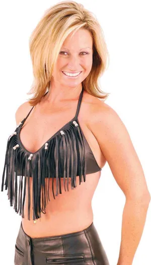 Fringe & Bead Leather Halter #LH9073FBK