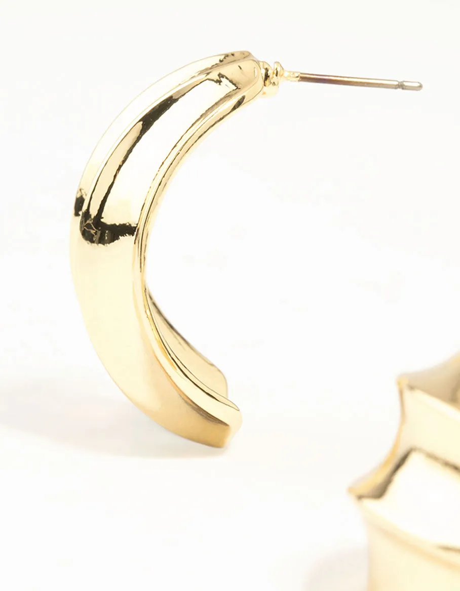 Gold Plated Chubby Wavy Hoop Earrings