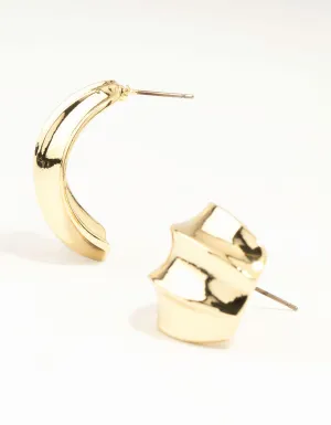 Gold Plated Chubby Wavy Hoop Earrings