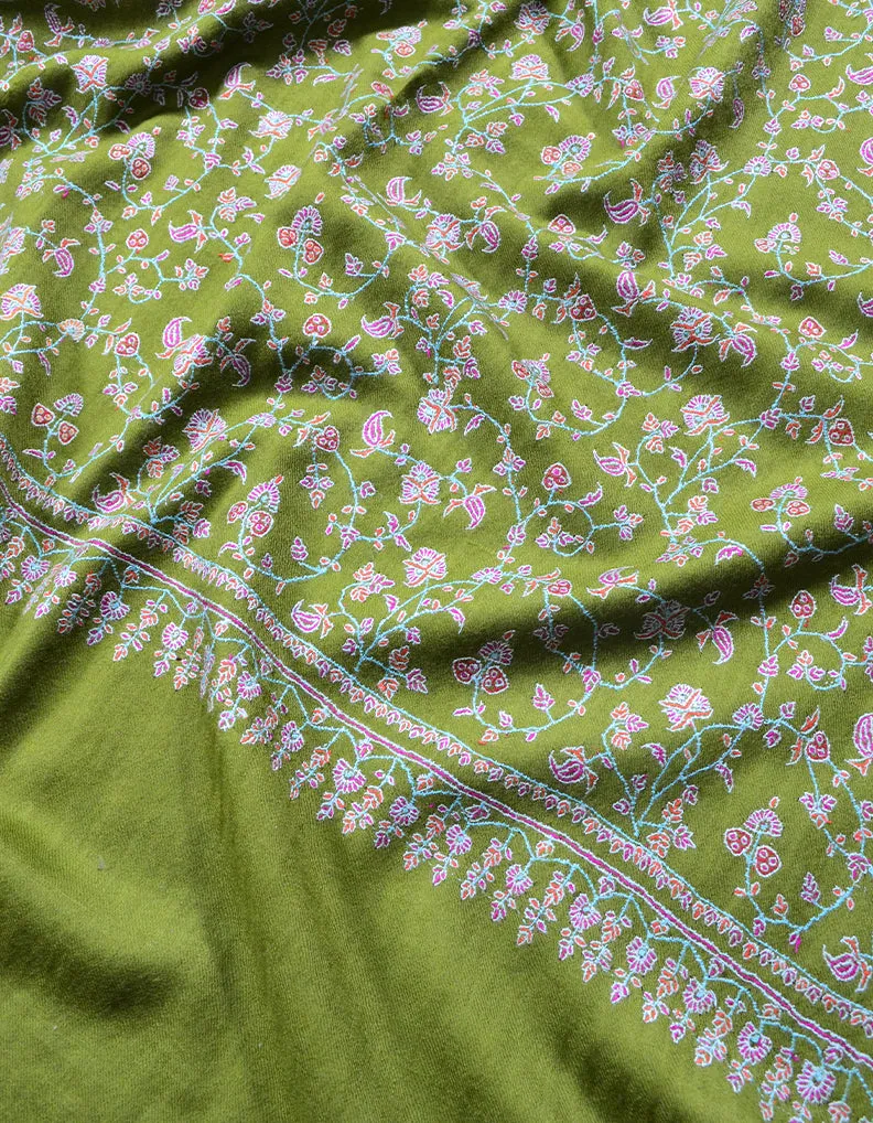 green Embroidery Pashmina Stole 7810