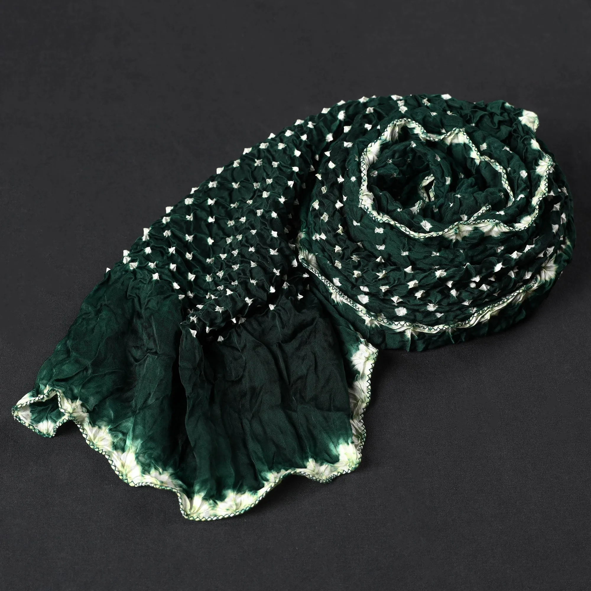 Green - Kutch Bandhani Tie-Dye Modal Silk Stole 17