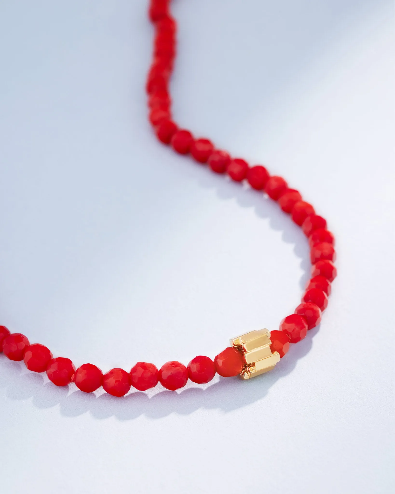 Infinite Beaded Round Red Coral & Mini Golden Rondelle Necklace