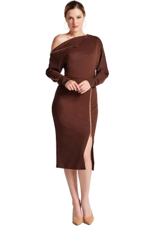 Josefa Asymmetric Dress -  Long sleeve convertible midi dress with